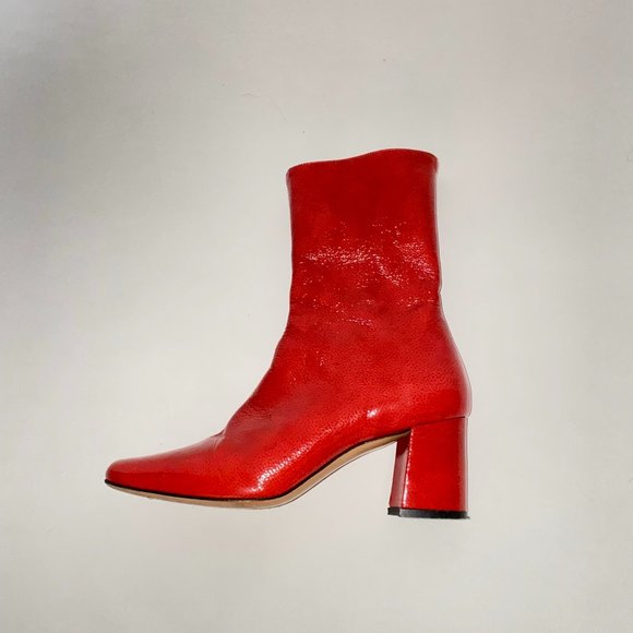 Trademark Red Patent Leather Boots Mira Booties Size 36 6 Gogo - Picture 1 of 8